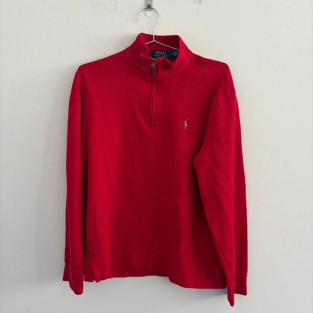 Polo Ralph Lauren Mens Estate Rib Quarter Zip Pullover Red Size M
